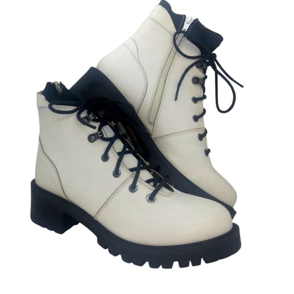 ENJOIYA Womens Designer New w/Tags White w/Black Combat Boots w/Zipper - sz. 10